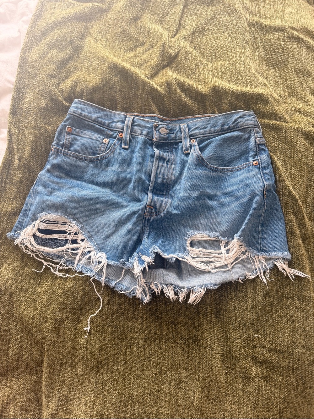Levi's Light Blue Distressed High-Rise Denim Shorts